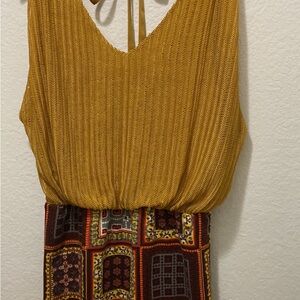 Judith March Mustard and Burgundy Boho Dress